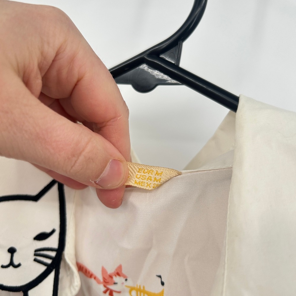 Miss Patina Musical Cat Print Novelty Collar Blouse M Pink Twee Kawaii Whimsical - Picture 5 of 9